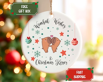 Wombat Wishes Ceramic Christmas Ornament, Holiday Decor, Wombat lover gift Australian Wildlife, Wombat keepsake, Christmas Capybara Gift