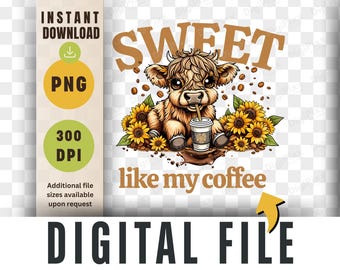 Highland Kuh Kaffee PNG: Süßes Western Design (Digital Download)