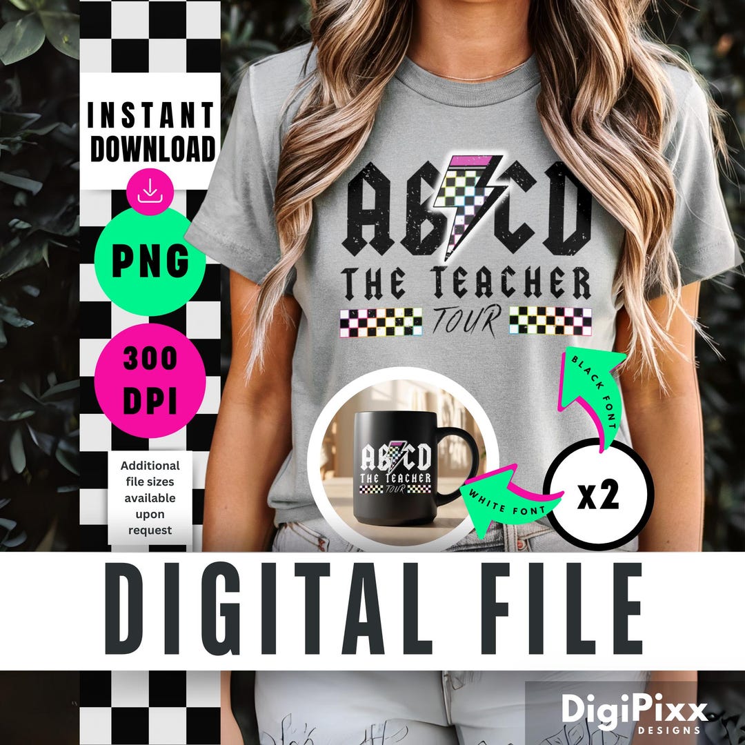 ABCD Teacher Tour PNG: Retro Lightning Bolt Design (digital Download ...