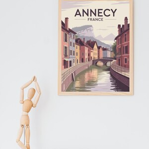 Annecy France Travel Poster, Pastel Lake Village Wall Art (Digital Download)