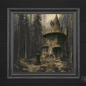 Gothic Cross Stitch Pattern | Witch Cottage in Forest | Haunted House PDF | Dark Cottagecore Embroidery | Spooky Stitch | Instant Download