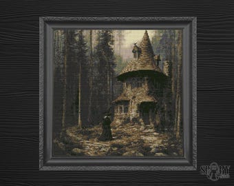 Gothic Cross Stitch Pattern | Witch Cottage in Forest | Haunted House PDF | Dark Cottagecore Embroidery | Spooky Stitch | Instant Download