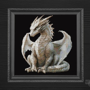 White Dragon Cross Stitch Pattern | Gothic Cross Stitch PDF | Fantasy Creature Pattern | Dragon Decor | Instant Download