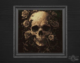 Gothic Cross Stitch Pattern | Skull and Roses PDF | Dark Floral Skull Decor | Halloween Cross Stitch | Spooky Aesthetic Pattern