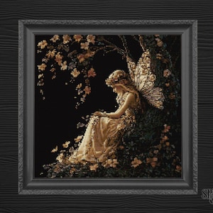Gothic Fairy Cross Stitch Pattern | Dark Woodland Fairy Embroidery PDF | Fantasy Forest Goth Decor | Spooky Stitch Download