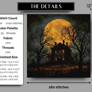 Gothic Cross Stitch Pattern | Haunted House & Full Moon | Halloween ...