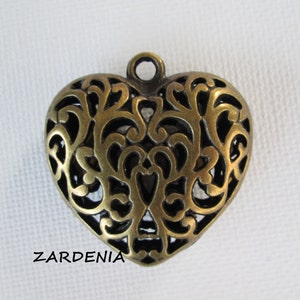 1PC Antique Brass Heart Pendant 35mm Jewelry Findings by ZARDENIA image 1