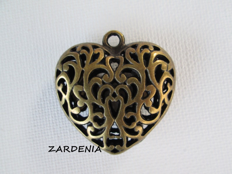1PC Antique Brass Heart Pendant 35mm Jewelry Findings by ZARDENIA image 1