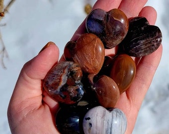 Petrified Wood Hearts, Pocket Stones,  1 piece Petrified Wood Stone, Zardenia