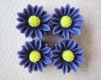 Mini Daisy Flower Cabochons, Purple Cabochons, Purple Cabs, Resin Cabochons, 9mm 4 pieces Flowers, Diy Flowers