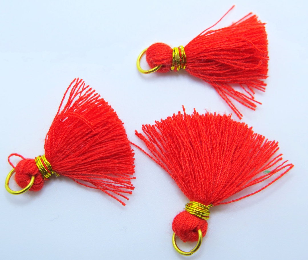 Red and Gold Tassels, Short Red Tassels, Cotton Tassels With Gold