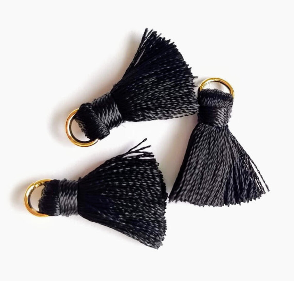 Black Tassels Small Black Tassels Cotton Tassels Jump Ring Etsy