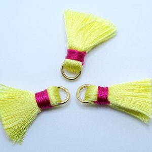 Yellow Tassel, Yellow and Pink Tassels, Cotton Tassels, Gold Plated Jump Rings, 3pcs, 20mm Tassel, TSL20MM33, Jewelry Supplies, Zardenia