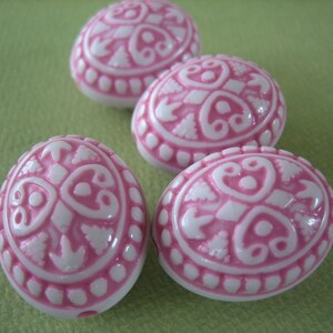 Pink Oval Beads, Pink and White Beads, 25mm Oval Beads, Pink Beads with Holes, Diy Beads and Jewelry Supplies, Zardenia