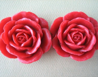 Red Roses, Rose Cabochons, 38mm Rose Cabochons, Large Matte Red Roses, Rose Cabs, Flower Cabochons, Rose Cabs, Red Rose, Jewelry Supplies