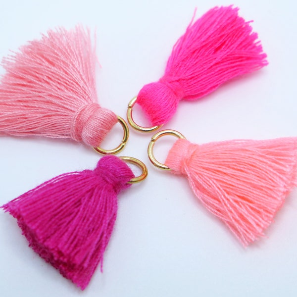 Hot Pink Tassels, Tassel Mix 2 - 4 Color Sampler Pack, Small Cotton Jewelry Tassels, 4 pcs Pinks, 25mm Tassels