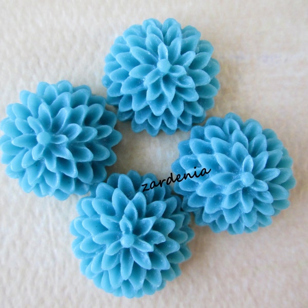 4PCS 15mm Turquoise Chrysanthemum Cabochons, Matte Finish Cabochons, Turquoise Flower Cabs, Jewelry Supplies by Zardenia