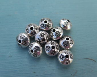 Antique Silver Design Charm Beads - 10x5mm - A2, 5 pieces