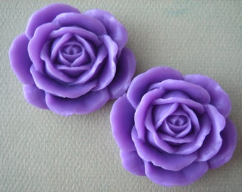 Lavender Purple Rose Cabochons, 38mm Large Matte Roses, 2pcs Resin Flowers, Diy Flowers, Jewelry Supplies, Arts and Crafts, Zardenia