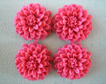 Coral Red Cabochons, 4pcs Resin Mum Flower Cabochon, 20mm Mum Cabochons, DIY Resin Flowers, Jewelry Supplies, DIY Flowers, Arts and Crafts