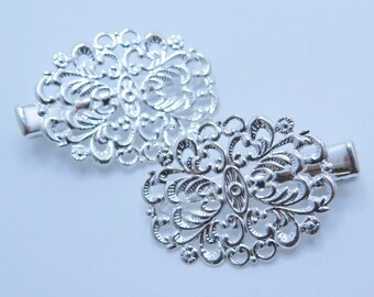 Filigree Hair Clips, Hair Accessory, Wedding Hair Clips, Diy Hair Clips, Silver Toned Brass Hair Clips, 2 pcs, Zardenia