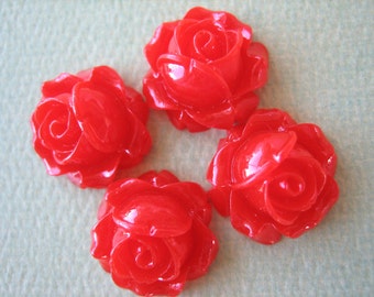 Red Roses, Rose Cabochons, Resin Roses, DIY 4pcs Cabbage Rose Flower Cabochons, 15mm Resin Red Roses, Jewelry Supplies, DIY Craft Findings