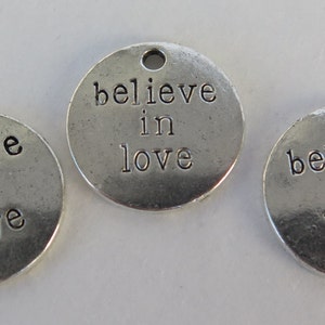 Believe in Love Charms, 20mm Round Circle Charms, Love Charms, Zardenia, Diy Supplies, 3 pieces, C7