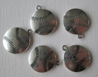 Baseball Charms, Antique Silver 20mm Silver Baseball Charms, Baseball Pendant, DIY Beads, C31, 5 pieces