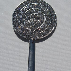1PC Silver Toned Rhinestone Lollipop Charm, Large Lollipop Pendant, 74x35mm, Jewelry Supplies by Zardenia