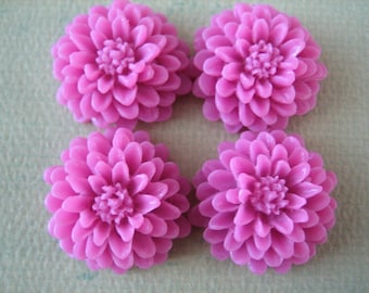 Pink Flower Cabochons, 4pcs Light Raspberry Resin Mum Flower Cabochon, 20mm Cabochons, Diy Flowers, Zardenia Supplies