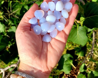 Blue Chalcedony Heart Gemstones, Bundle of Hearts, Pocket Hearts, Worry Hearts, Bundle of 10 Mini Hearts