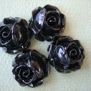 Black Roses, Black Flowers, Resin Roses, Resin Flowers, 4pcs Cabbage Rose Flower Cabochons, 15mm DIY Resin Roses, DIY Jewelry Supplies
