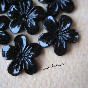 Black Flower Cabochons, 6PCS Mini Violet Flower Cabochons, 11mm Resin Black Cabochons by ZARDENIA, Diy Jewelry Supplies & Crafts