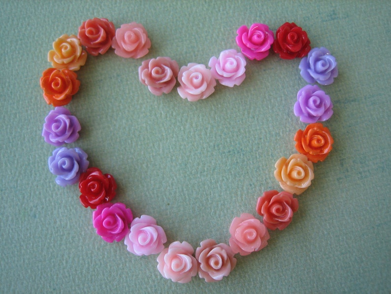 Mini Roses, 10mm Mini Roses, 22pcs Flower Cabochons, 10mm Resin Flowers ...
