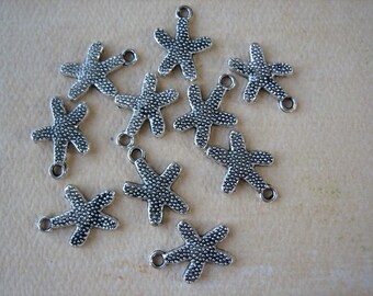 Starfish Pendants, Silver Starfish, 10pcs Mini Starfish Charms, Antique Silver Star Fish 16x11mm, DIY Jewelry Findings, Jewelry Supplies