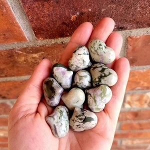 Peace Jade Heart Stones, Pocket Crystals, Heart Worry Stones, Puffy Hearts