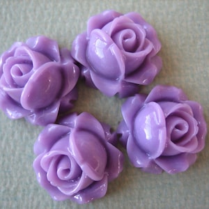 Lilac Roses, Purple Roses, 4pcs Cabbage Rose Flower Cabochons, 15mm Resin Flowers, Small DIY Flowers, Zardenia, Craft Jewelry Supplies