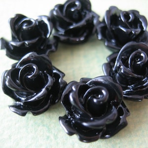Mini Rose Flower Cabochons, 10mm Resin Mini Roses, Black Mini Roses, Black Rose Cabochons, 6pcs Diy Crafts and Supplies, Zardenia