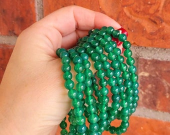 Green Agate Bracelets, Agate Bracelets, Gemstone Bracelets, Stretch Bracelets