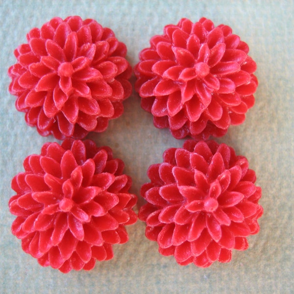 Red Flower Cabochons, 15mm Flowers, Red Flowers, Resin Cabs, 15mm Cabochons