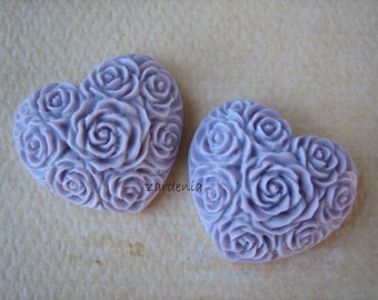 Heart Cabochons, 2pcs Resin Purple Heart Cabochon, Heart Flower Cabochons, Lilac DIY Hearts 19x21mm, Zardenia Craft Supplies, DIY Flowers