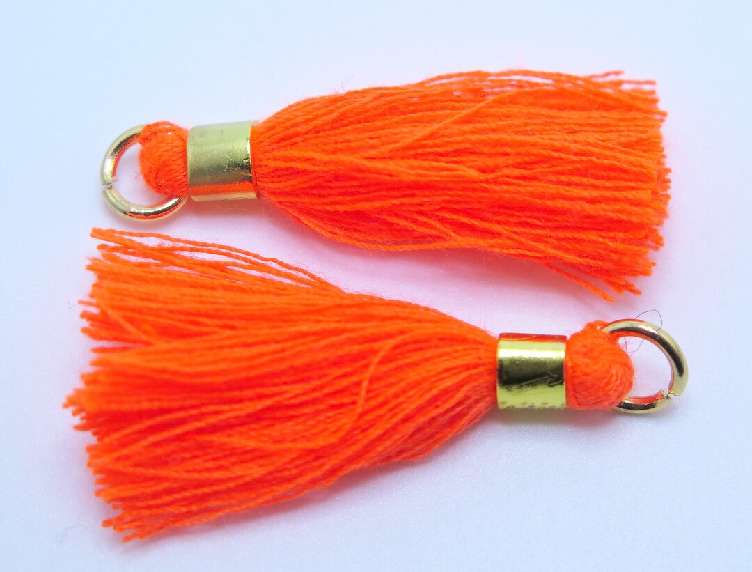 Neon Orange Tassels Orange Cotton Tassels Brass Ring Etsy