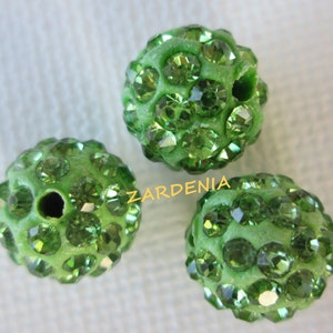 Sea Green Polymer Clay Beads, 3pcs Shambala Beads, 10mm Round Crystal Shamballa Beads, Diy Beads and Jewelry Supplies, Zardenia