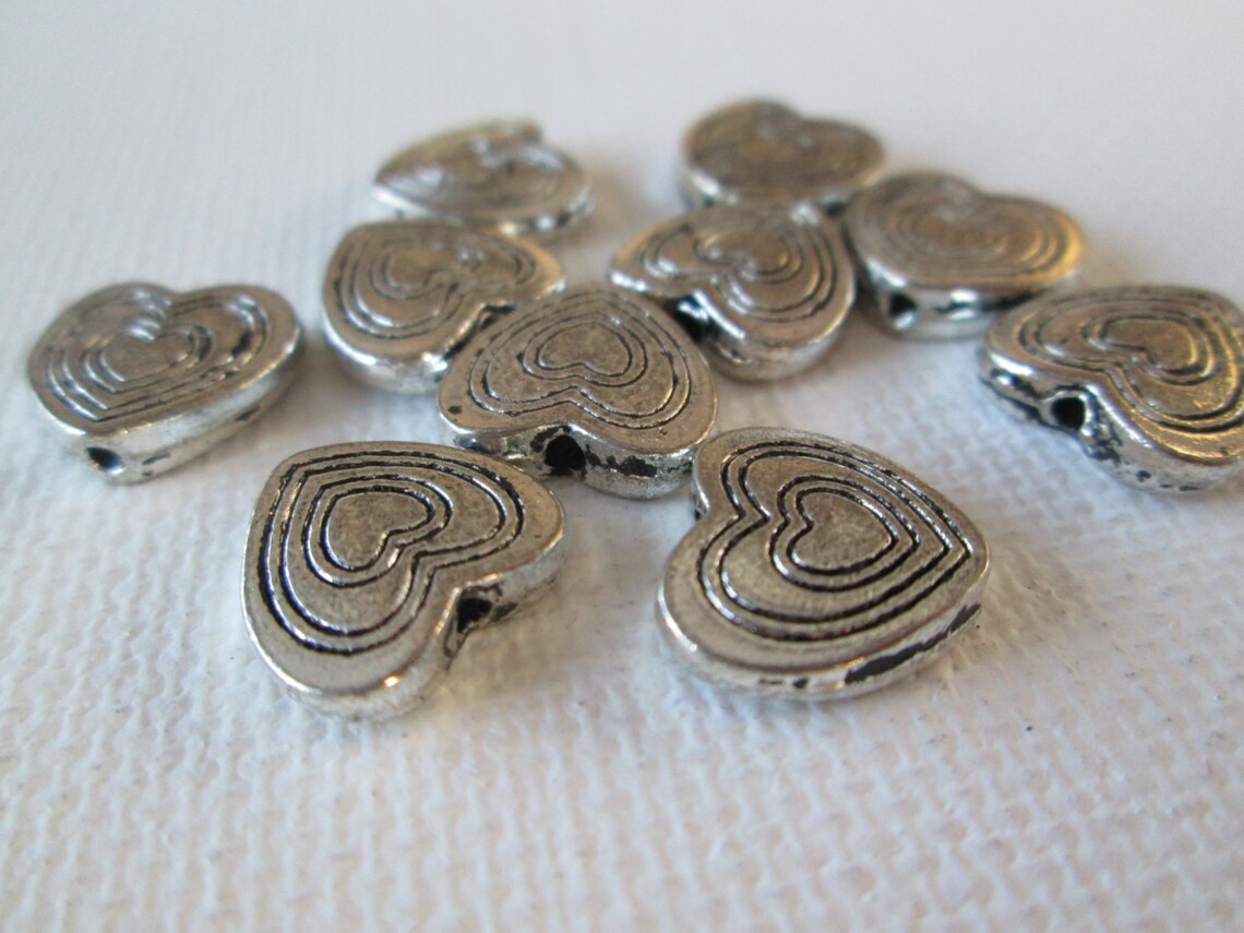 Metal Heart Beads Heart Beads Metal Hearts Pewter Heart Etsy