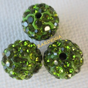 Green Shambala Beads, 3pcs Olive Green Polymer Clay Crystal Shamballa Beads, 10mm Round Beads, Diy Jewelry Supplies, Zardenia