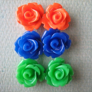 Mini Roses, 10mm Roses, 10mm Mini Roses, Resin Rose, Small Blue, Green and Orange Roses, 6 pieces DIY Flowers, Zardenia Supplies image 2