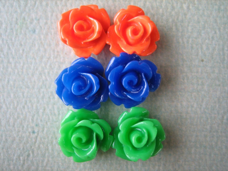 Mini Roses, 10mm Roses, 10mm Mini Roses, Resin Rose, Small Blue, Green and Orange Roses, 6 pieces DIY Flowers, Zardenia Supplies image 2