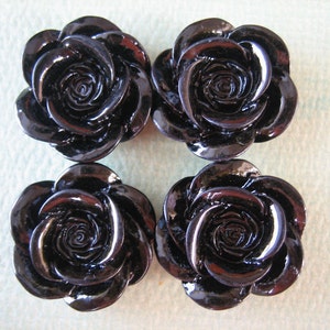 Black Resin Roses, Resin Flower Cabochon, 4pcs 18mm Glossy Roses, Diy Flowers, Jewelry Supplies, Zardenia