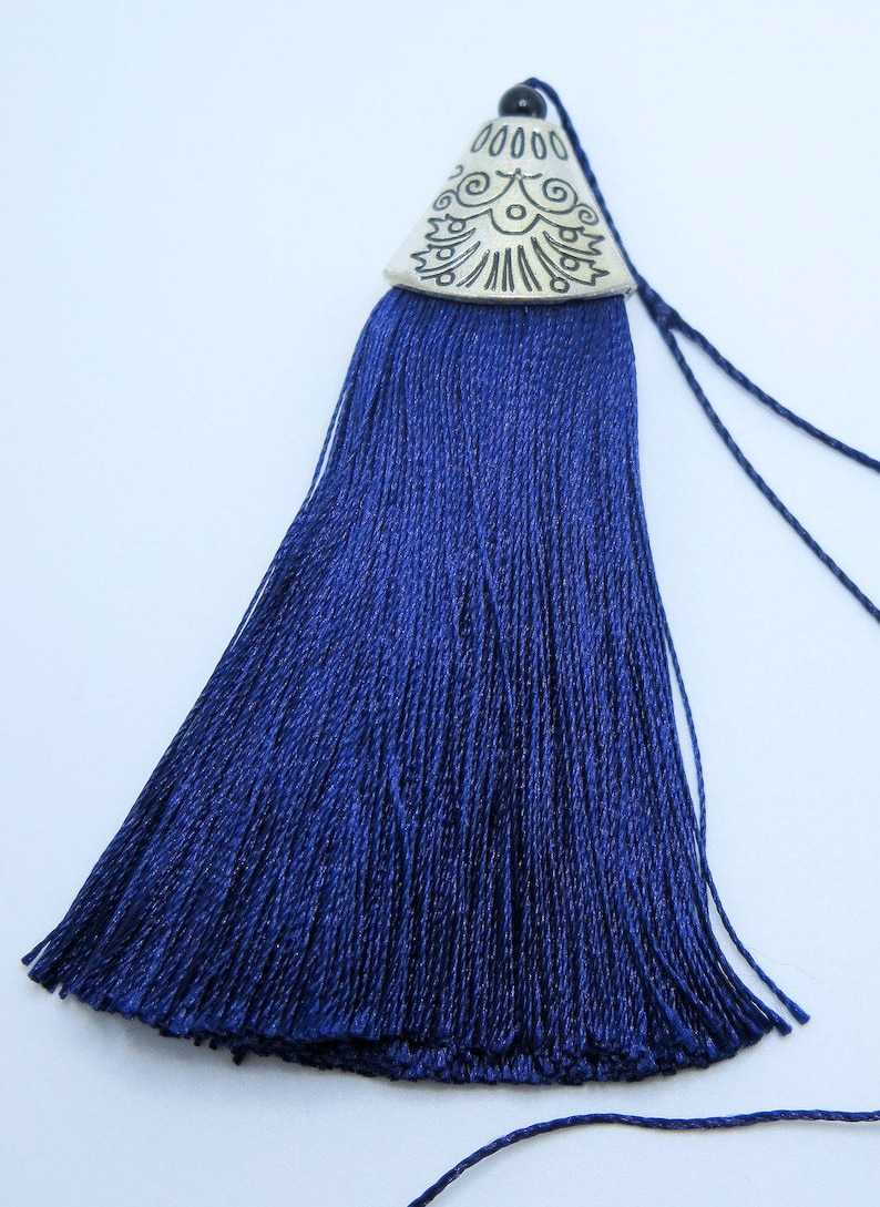 Blue Tassel Blue Tassels Large Silk Tassel with Antique Etsy