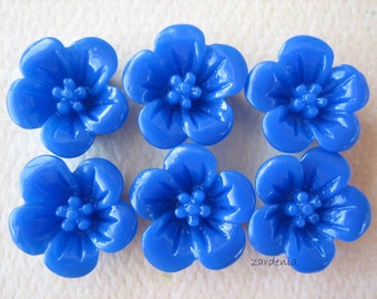 6PCS Blue Violet Flower Cabochons, 13mm Shiny Resin, Resin Flower Cabs, Diy Crafts and Jewelry, Zardenia